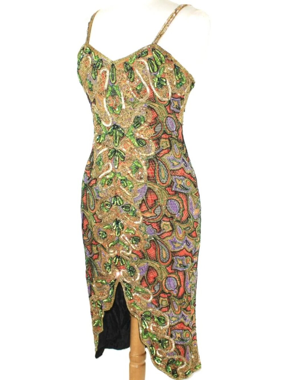 JASDEE Vintage Dress Hand Work Bead & Sequins Hand Print On Silk Style 5008L
